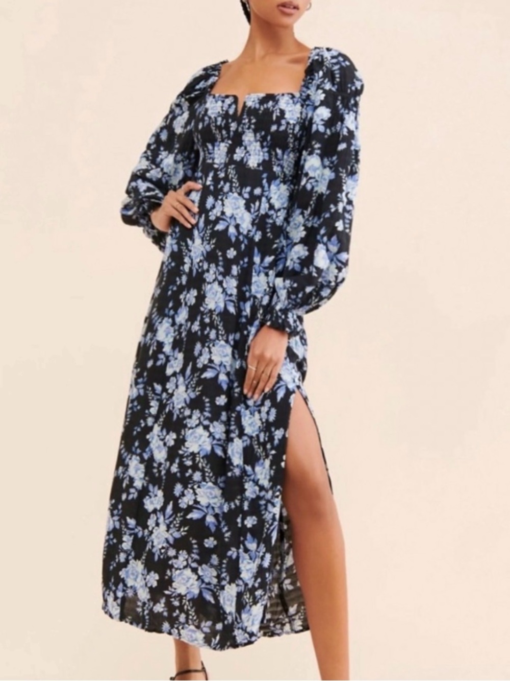 Free People Blue Floral Jaymes Midi Dress, NEW